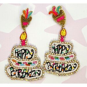 BIRTHDAY Crystal & Bead Pink Cake Gift Statement Earrings